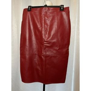 Lulus Faux Leather Straight Pencil Skirt Size Large Classic Red Vegan